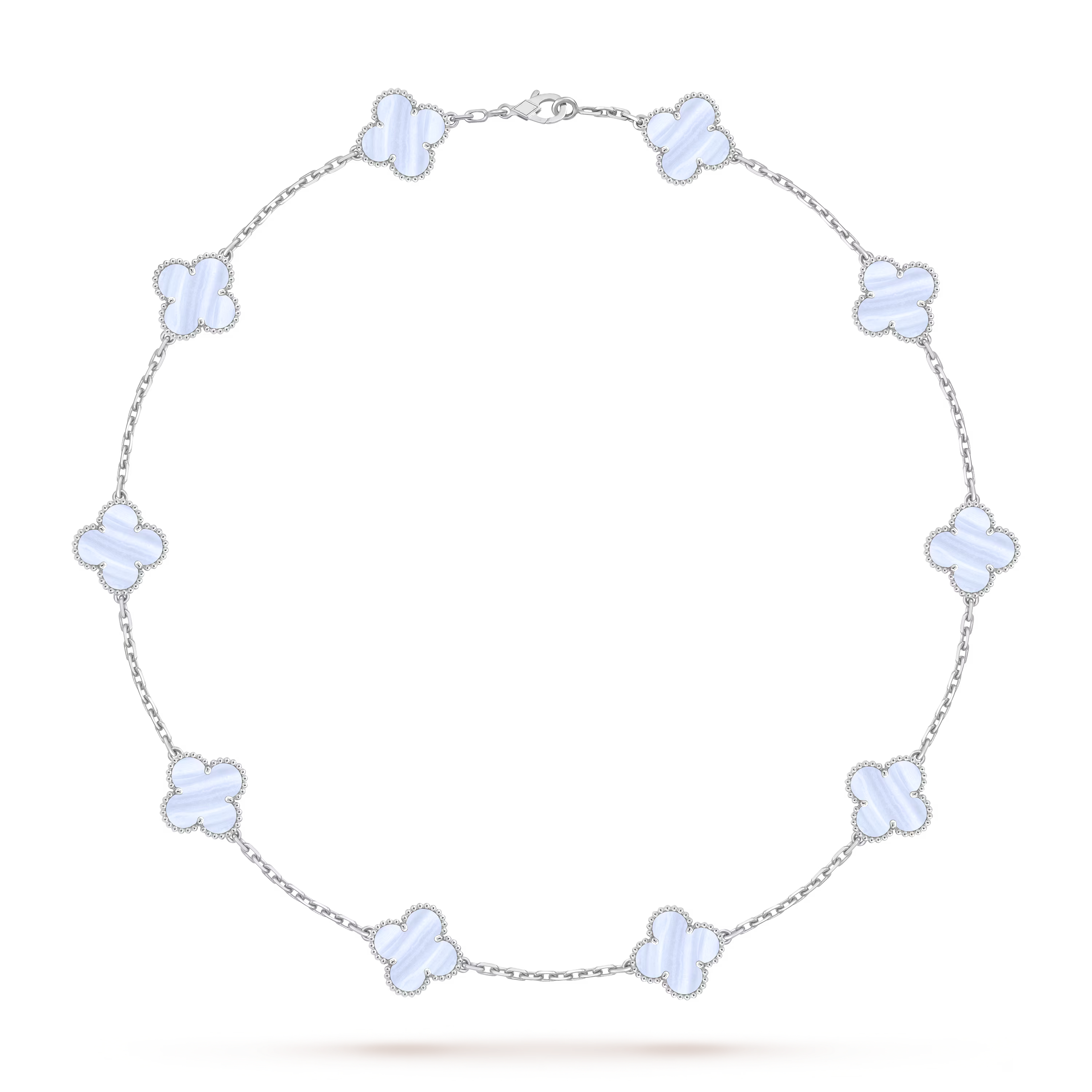 [Camiery] VA CLOVER 10 MOTIFS CHALCEDONY DIAMONDS WHITE GOLD NECKLACE
