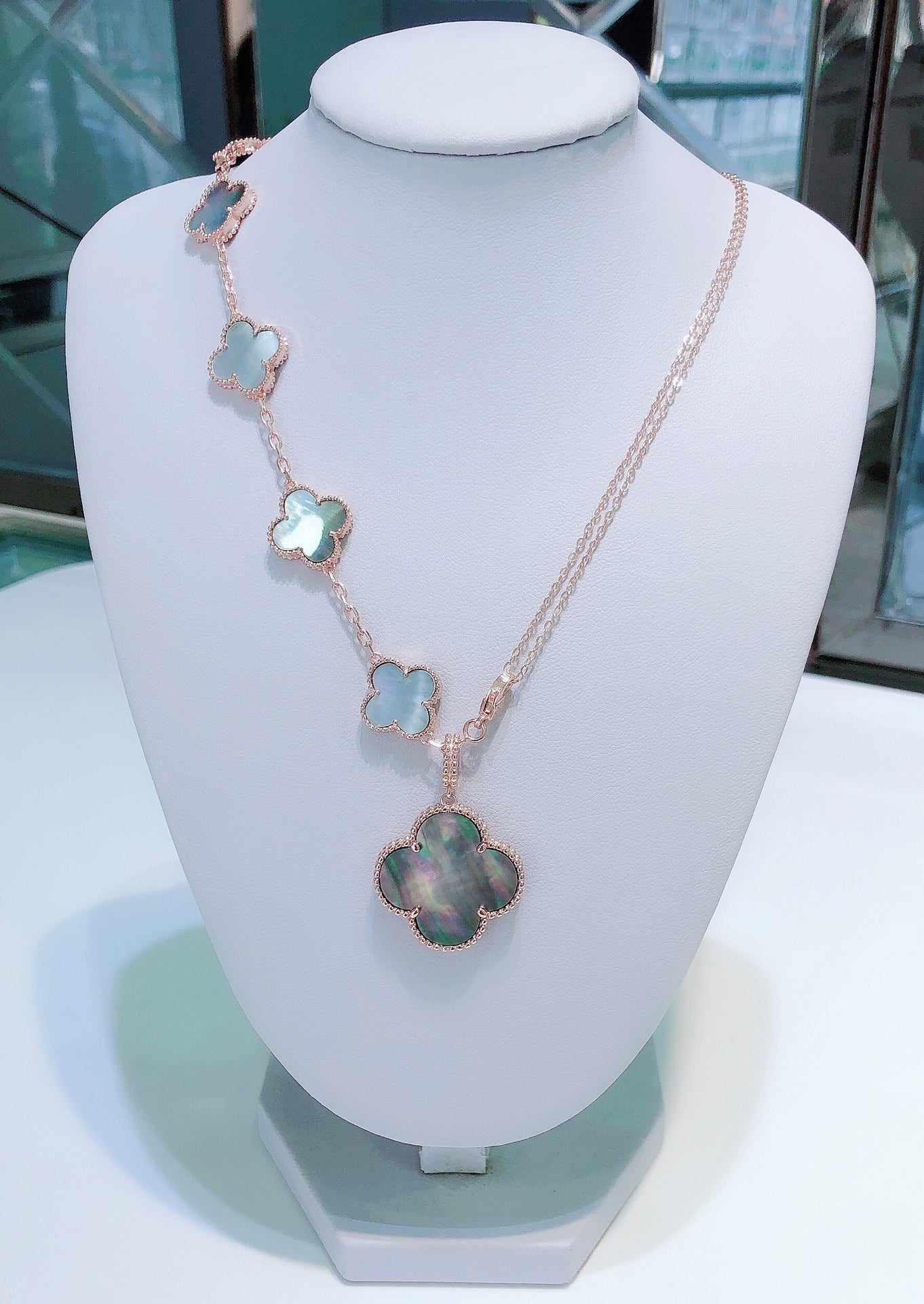 [Camiery]COMBINED BRACELET 5 MOTIFS AND NECKLACE DARK MOP ROSE GOLD