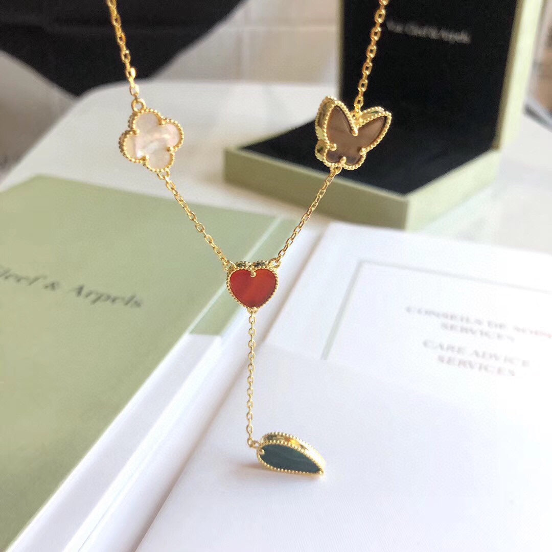 [Camiery]LUCKY SPRING 4 MOTIFS ROSE GOLD NECKLACE