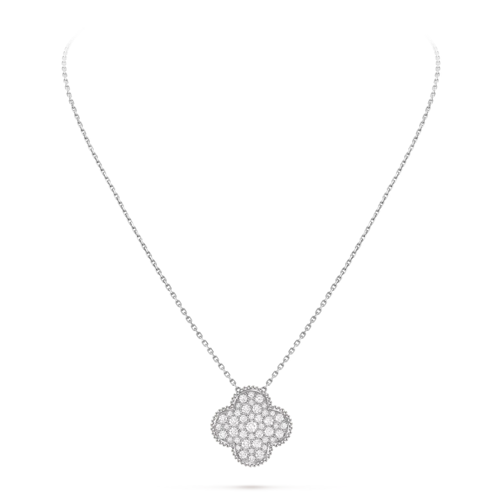 [Camiery] VA CLOVER 25MM LARGE  DIAMOND WHITE GOLD NECKLACE