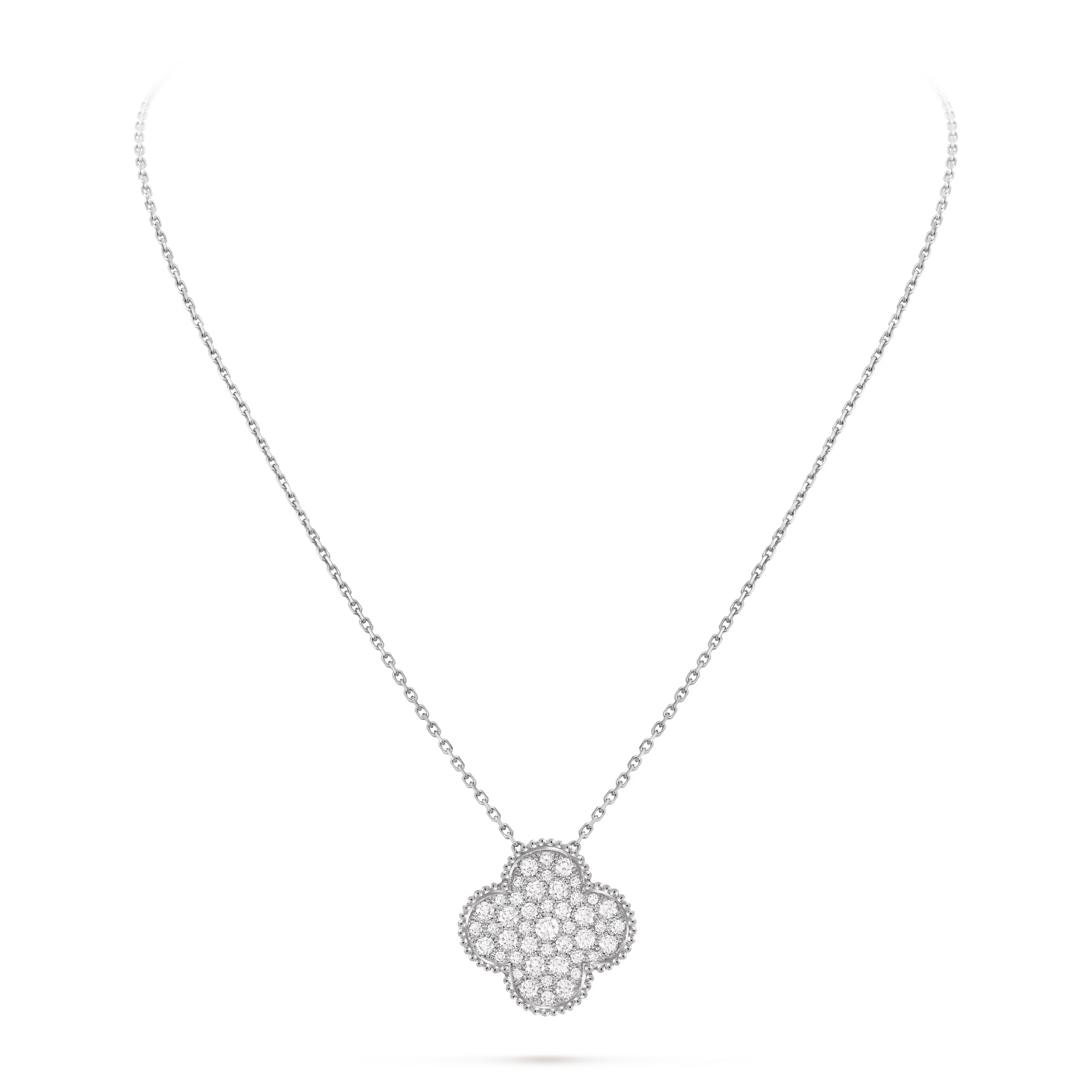 [Camiery] VA CLOVER 25MM LARGE  DIAMOND WHITE GOLD NECKLACE