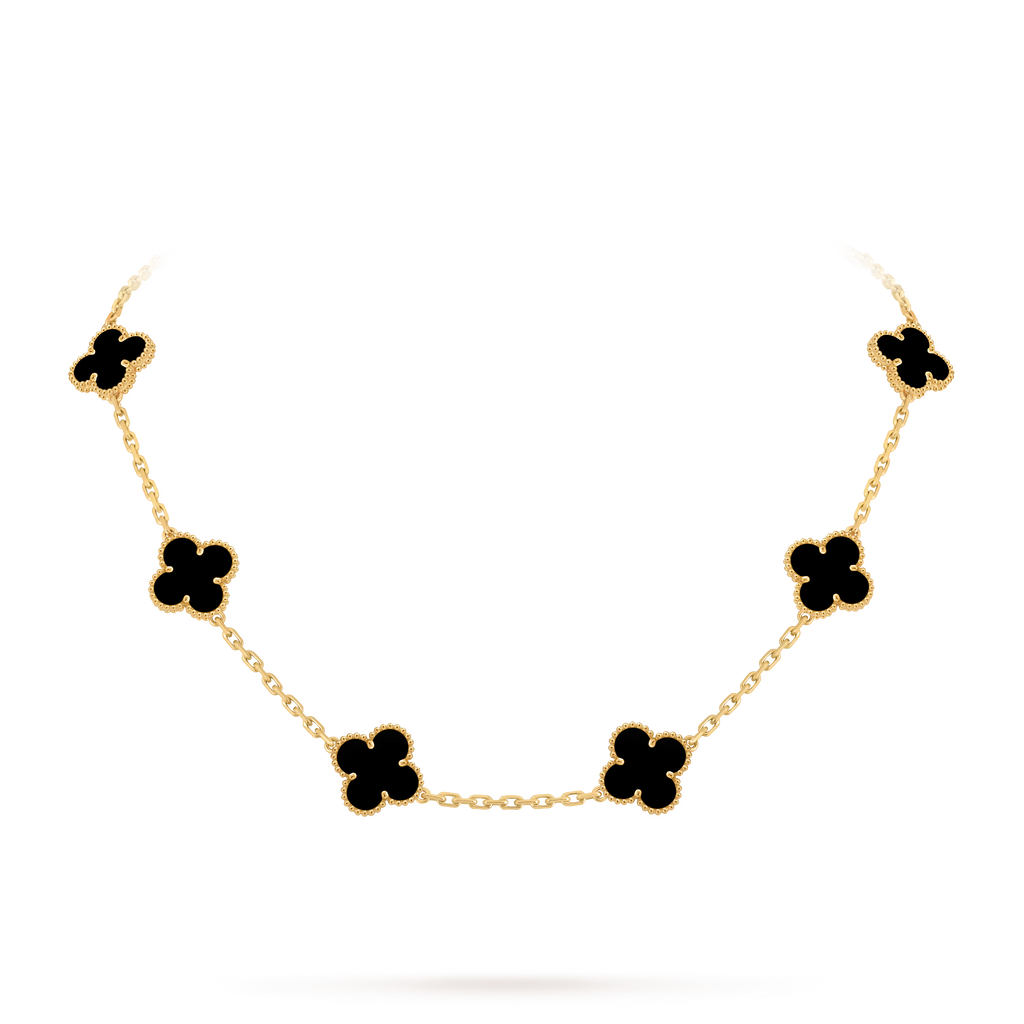 [Camiery] VA CLOVER 10 MOTIFS ONYX NECKLACE